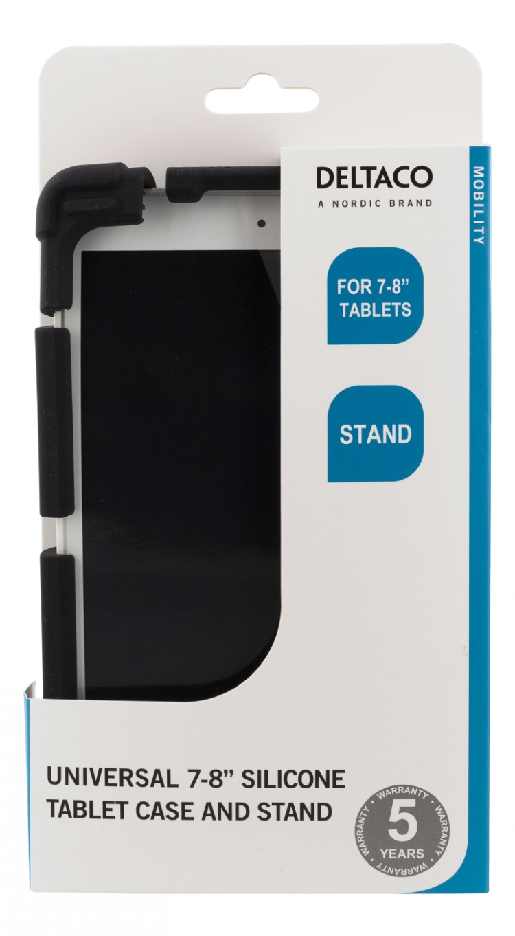 DELTACO cover i silikone til 7,8 tommer tablets, stander, sort