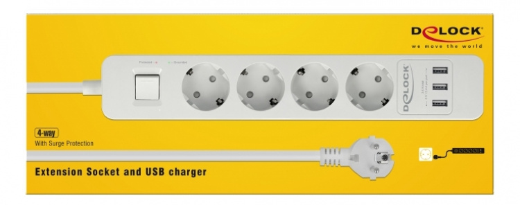 DE-LOCK Power strip with 4x CEE 7/3, 3x USB Type-A ports, child protec