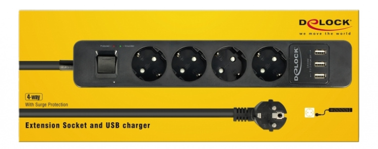 DE-LOCK Power strip with 4x CEE 7/3, 3x USB Type-A ports, child protec DE-LOCK Power strip with 4x CEE 7/3, 3x USB Type-A ports, child protec