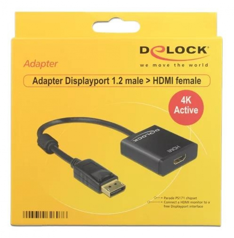 Delock Adapter Displayport 1.2 male to HDMI female, 4K, active, black Delock Adapter Displayport 1.2 male to HDMI female, 4K, active, black
