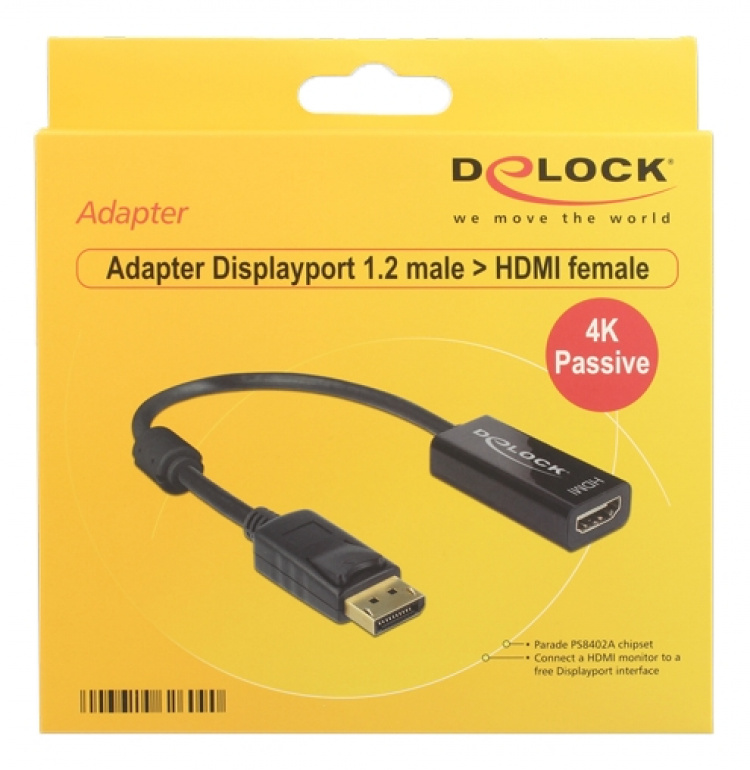 Delock Adapter Displayport 1.2 male to HDMI female, 4K, passive, black Delock Adapter Displayport 1.2 male to HDMI female, 4K, passive, black