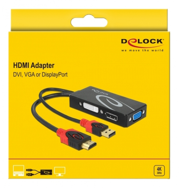 Delock Adapter HDMI male > DVI / VGA / DisplayPort female 4K black Delock Adapter HDMI male > DVI / VGA / DisplayPort female 4K black