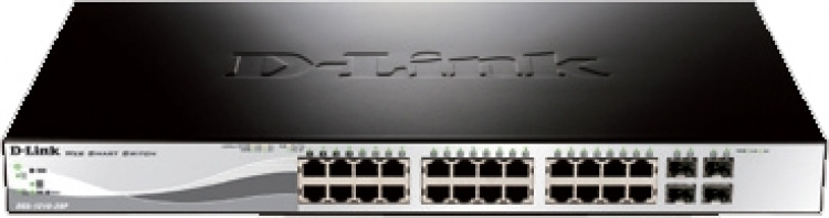 D-Link netværksswitch, Layer 2, 10/100/1000Mbps, 24xRJ45, 4xSFP, PoE,