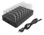 DELTACO USB charging station 6x USB-A, 2x USB-C PD, total 75W, black