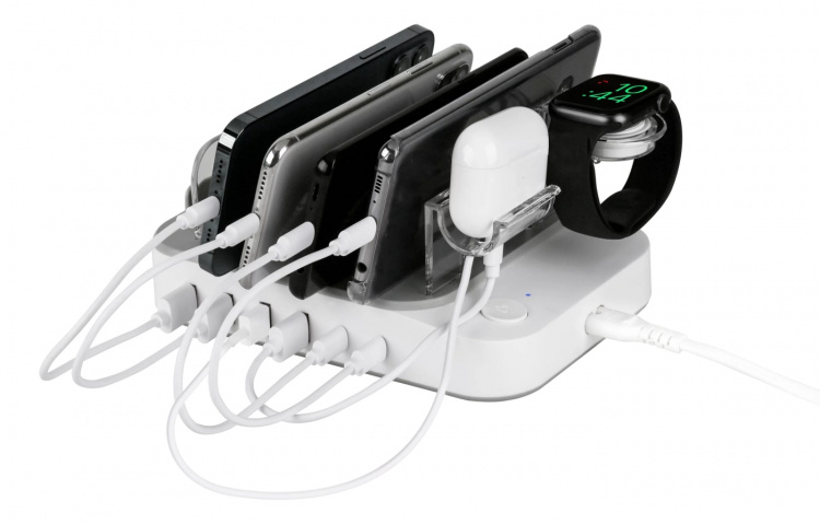 DELTACO USB charging station, 4x USB-A, 1x USB-C 2.4A, 1x USB-C PD 20W