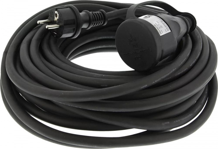 DELTACO Förlängningskabel, utomhusbruk, jordad, IP44, 20 m, Svart