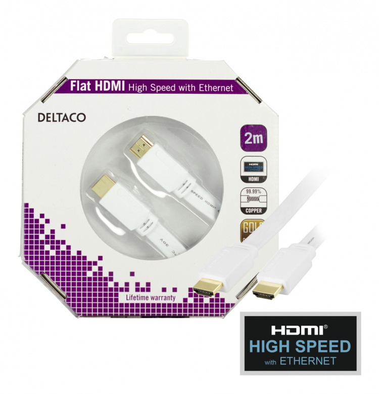 DELTACO fladt HDMI kabel, HDMI High Speed with Ethernet, HDMI Type A h