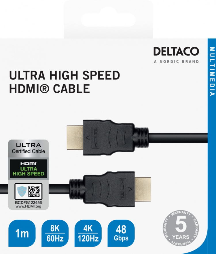 DELTACO ULTRA High Speed HDMI-kabel, 48Gbps, 2m, svart