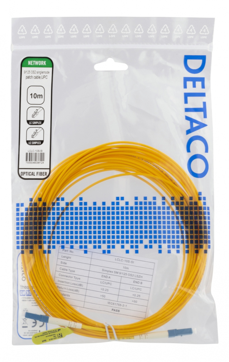 DELTACO OS2 fiber cable LC - LC, simplex, singlemode, UPC, 9/125, 10m