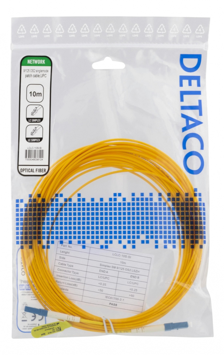 DELTACO OS2 fiber cable LC - LC, simplex, singlemode, UPC, 9/125, 10m