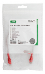 DELTACO U/UTP Cat6 patch cable, flat, 0,3m, 250MHz, red