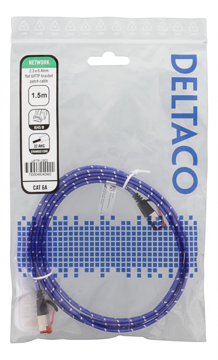 DELTACO Tough Flat CAT.6A U/FTP Patch Cable, 28AWG, 1.5m, blue DELTACO Tough Flat CAT.6A U/FTP Patch Cable, 28AWG, 1.5m, blue