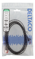 DELTACO Tough Flat CAT.6A U/FTP Patch Cable, 28AWG, 2m, black