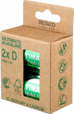 DELTACO Ultimate Alkaline D-batteri, 2-pack