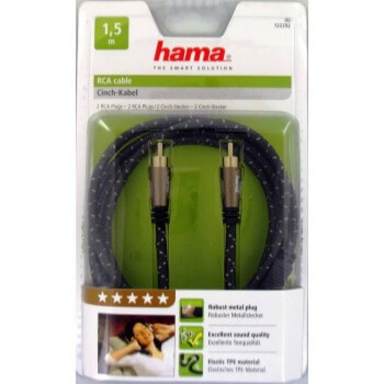 Hama Audio Kabel 2 Phono-2 Phono 1,5m Guldbelagt PC