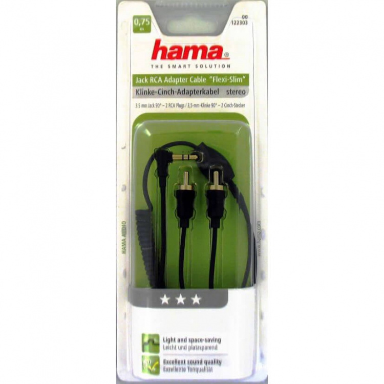 Hama Audio Kabel 3,5mm Jack-2 Phono 0,75m Vinklet 90° TL