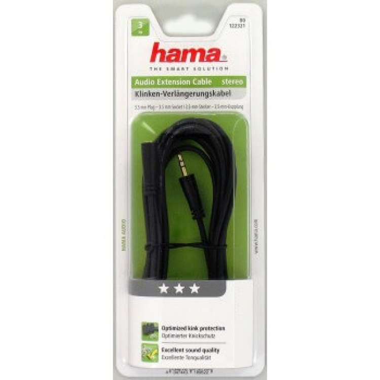 Hama Jack Forlængerkabel 3,5mm-3,5mm 3,0m Guldbelagt TL