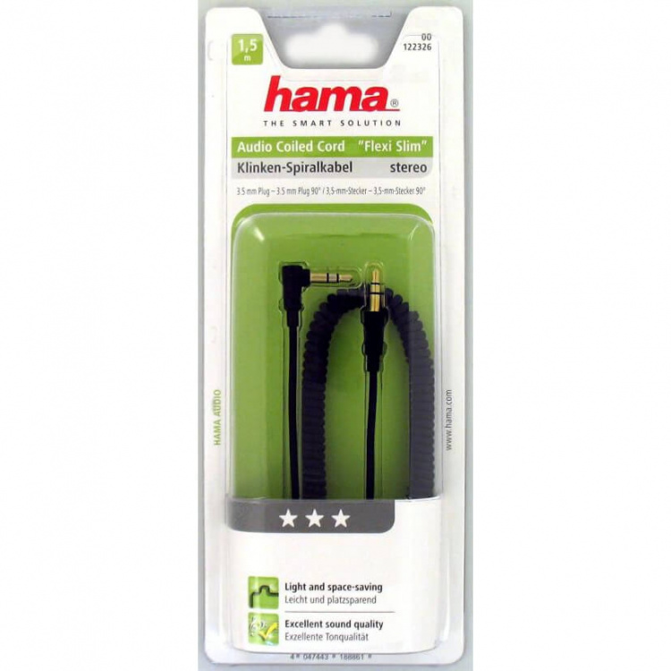 Hama Jack Kabel 3,5mm-3,5mm 1,5m Vinklet 90° TL