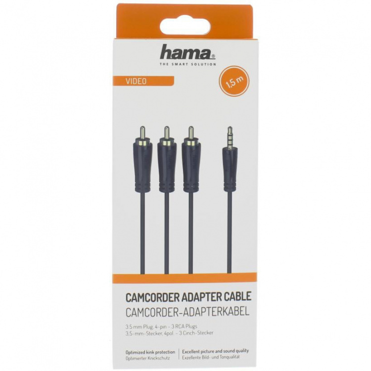 Hama Kabel 4pin 3,5mm-3 Phono 1,5m Sort Guldbelagt TL