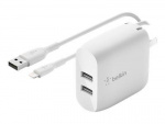 Belkin Väggladdare med 2x USB uttag + Lightning kabel 1m 