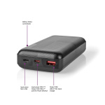 Nedis Powerbank | 20000 mAh | 1.5 / 2.0 / 3.0 A | Antal output: 2 | Output tilslutning: 1x USB-A / 1x USB-C™ | Input forbindels: 1x Micro USB / 1x USB-C™ | PD2.0 18W | Lithium-polymer