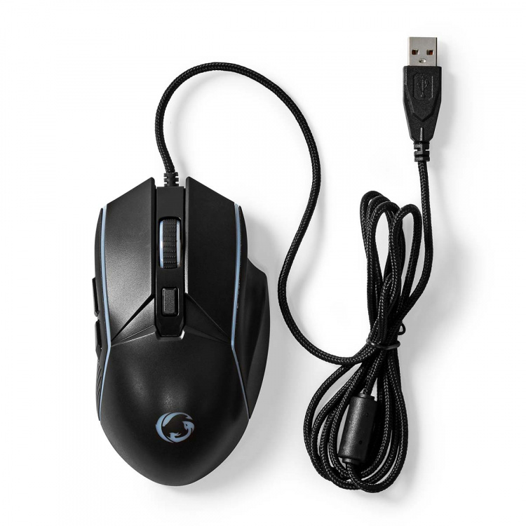 Nedis Gaming Mouse | Kabel | 800 / 1200 / 2400 / 3200 / 4800 / 7200 dpi | Justerbar DPI | Antal knapper: 6 | Højrehåndet | 1.50 m | LED