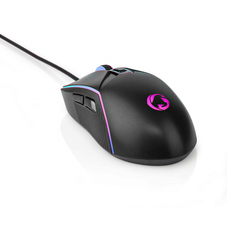 Nedis Gaming Mouse | Kabel | 800 / 1200 / 2400 / 3200 / 4800 / 7200 dpi | Justerbar DPI | Antal knapper: 6 | Højrehåndet | 1.50 m | LED