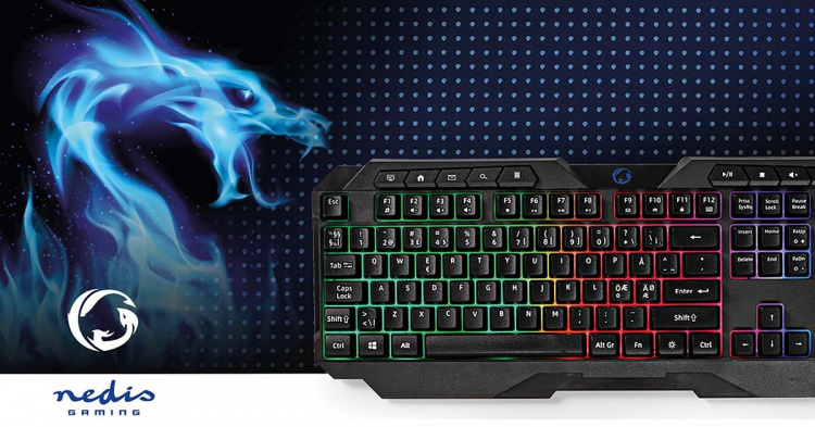 Nedis Wired Gaming Keyboard | USB Type-A | Membrane Nøgler | LED | QWERTY | ND layout | USB Drevet | Strømkabellængde: 1.30 m | Multimedia