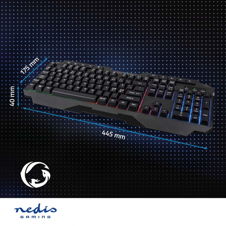 Nedis Wired Gaming Keyboard | USB Type-A | Membrane Nøgler | LED | QWERTY | ND layout | USB Drevet | Strømkabellængde: 1.30 m | Multimedia