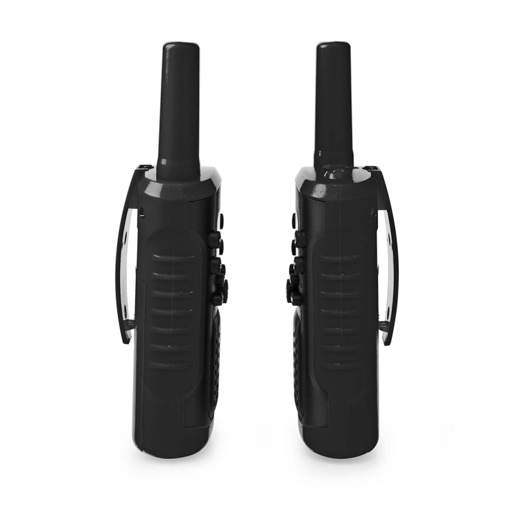Nedis Walkie-talkie Set | 2 Håndsæt | Op til 6 km | Frekvens kanaler: 8 | PTT / VOX | Op til 3 Timer | Hovedtelefonudgang | 2 Headsets | Sort