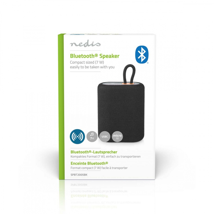 Nedis Bluetooth® højttaler | Maksimal batteritid: 7 timer | Håndholdt design | 7 W | Mono | Indbygget mikrofon | Kan parres | Sort