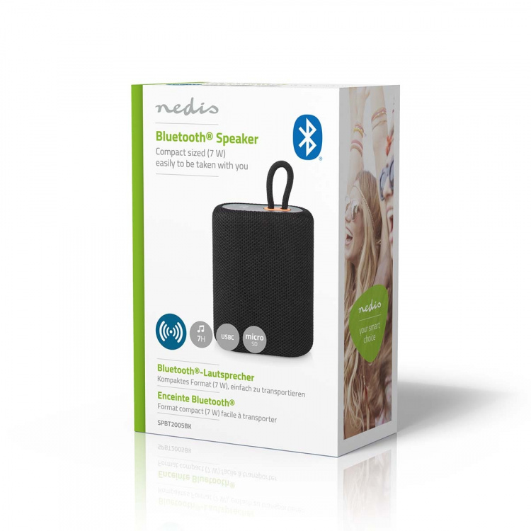 Nedis Bluetooth® højttaler | Maksimal batteritid: 7 timer | Håndholdt design | 7 W | Mono | Indbygget mikrofon | Kan parres | Sort