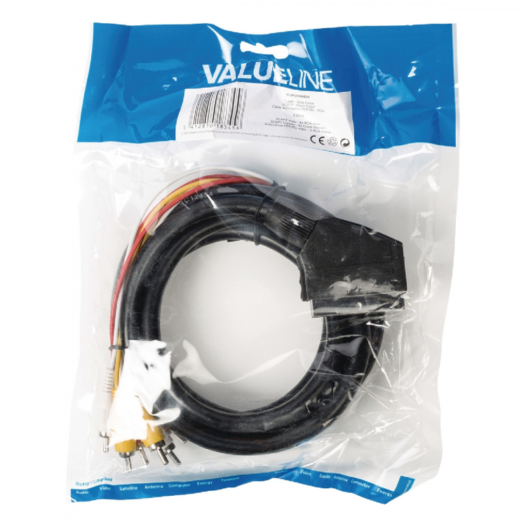 Valueline Scart-Kabel SCART Han - 6x RCA Han 2.00 m Sort