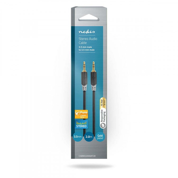 Nedis Stereo Audio kabel | 3.5 mm Hanstik | 3.5 mm Hanstik | Guldplateret | 2.00 m | Runde | Antracit | Box