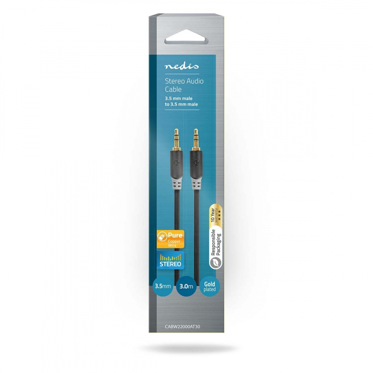 Nedis Stereo Audio kabel | 3.5 mm Hanstik | 3.5 mm Hanstik | Guldplateret | 3.00 m | Runde | Antracit | Box