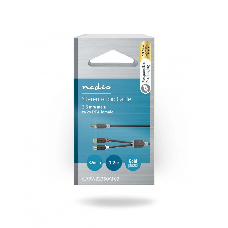 Nedis Stereo Audio kabel | 3.5 mm Hanstik | 2x RCA Hun | Guldplateret | 0.20 m | Runde | Antracit | Box