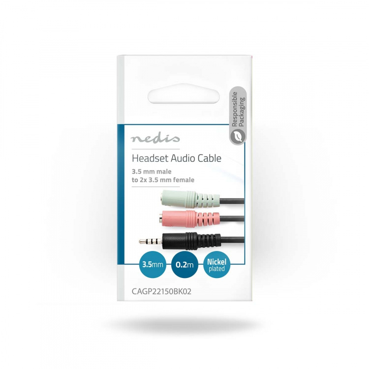 Nedis Stereo Audio kabel | 3.5 mm Hanstik | 2 x 3.5 mm Hunstik | Nikkelplateret | 0.20 m | Runde | Sort | Konvolut
