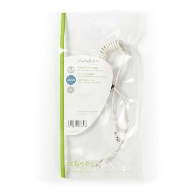 Nedis Stereo Audio kabel | 3.5 mm Hanstik | 3.5 mm Hanstik | Nikkelplateret | 1.00 m | Runde | Hvid