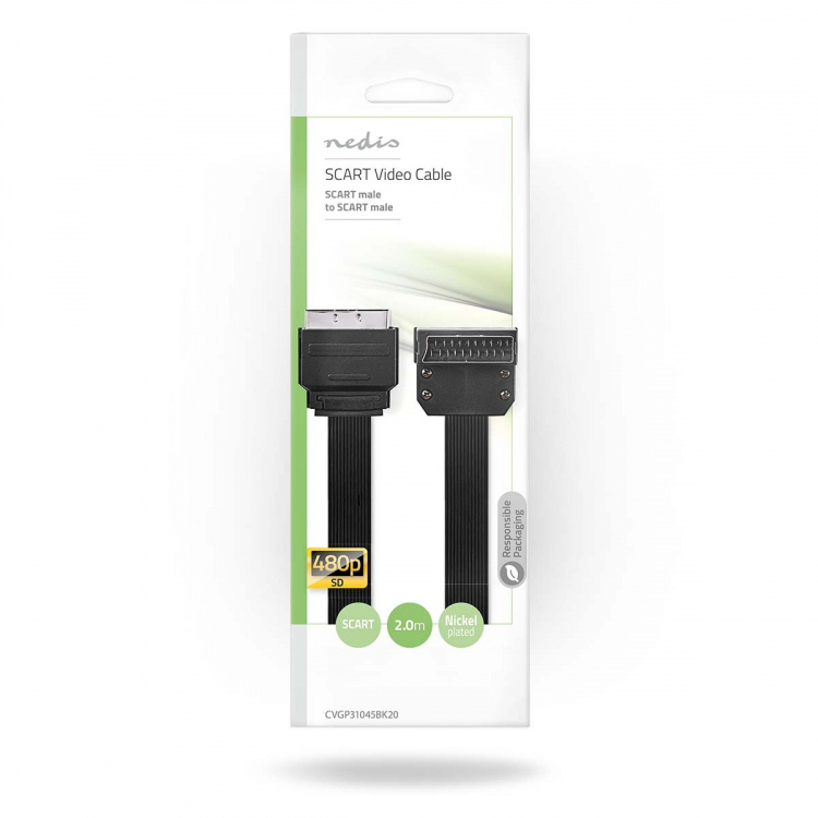 Nedis SCART-kabel | SCART Han | SCART Han | Nikkelplateret | 480p | 2.00 m | Fladt | PVC | Sort | Konvolut