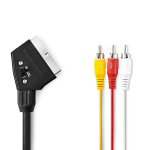 Nedis SCART-kabel | SCART Han | 3x RCA Han | Nikkelplateret | Omskiftelig | 480p | 1.00 m | Runde | PVC | Sort | Konvolut