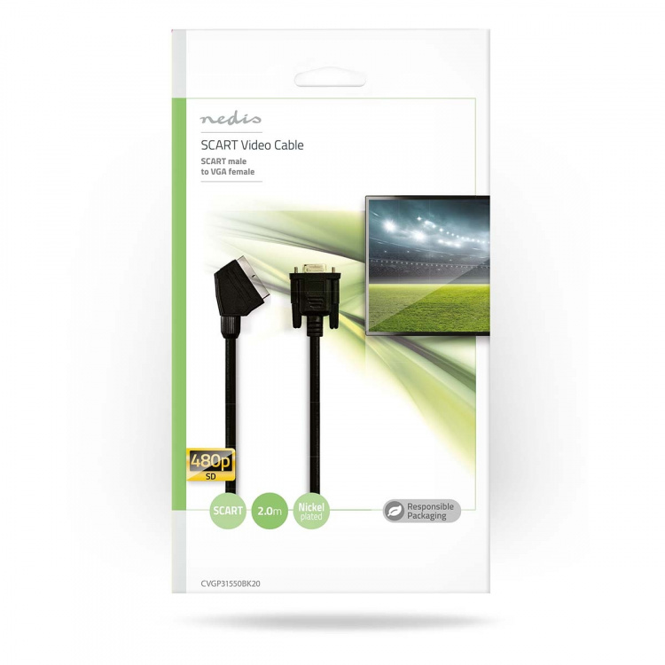 Nedis SCART-kabel | SCART Han | VGA Hun | Nikkelplateret | 480p | 2.00 m | Runde | PVC | Sort | Konvolut