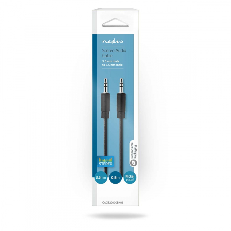 Nedis Stereo Audio kabel | 3.5 mm Hanstik | 3.5 mm Hanstik | Nikkelplateret | 0.50 m | Runde | Sort | Box