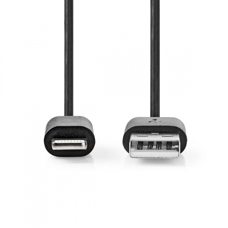 Nedis Lightning Kabel | USB 2.0 | Apple Lightning 8-pin | USB-A Han | 480 Mbps | Nikkelplateret | 1.00 m | Runde | PVC | Sort | Box