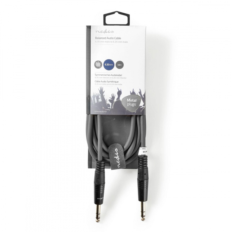 Nedis Stereo Audio kabel | 6.35 mm Hanstik | 6.35 mm Hanstik | Nikkelplateret | 3.00 m | Runde | Mørkegrå | Kartonhylster