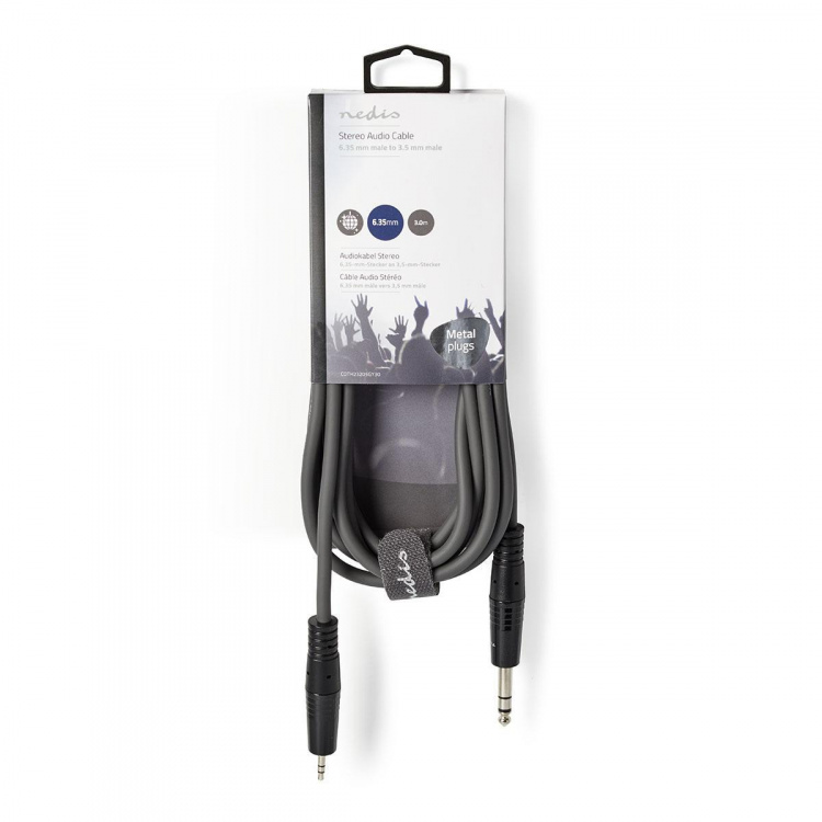 Nedis Stereo Audio kabel | 6.35 mm Hanstik | 3.5 mm Hanstik | Nikkelplateret | 3.00 m | Runde | Mørkegrå | Kartonhylster