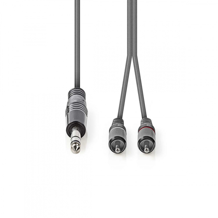 Nedis Stereo Audio kabel | 6.35 mm Hanstik | 2x RCA Hanstik | Nikkelplateret | 1.50 m | Runde | Mørkegrå | Kartonhylster