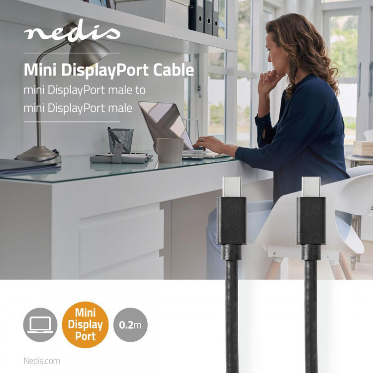 Nedis Mini DisplayPort kabel | DisplayPort 1.4 | Mini DisplayPort han | Mini DisplayPort han | 48 Gbps | Nikkelplateret | 2.00 m | Runde | PVC | Sort | Konvolut