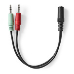 Nedis Stereo Audio kabel | 3.5 mm Hunstik | 2 x 3,5 mm Hanstik | Nikkelplateret | 0.20 m | Runde | Sort | Box