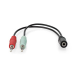 Nedis Stereo Audio kabel | 3.5 mm Hunstik | 2 x 3,5 mm Hanstik | Nikkelplateret | 0.20 m | Runde | Sort | Box