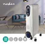 Nedis Mobil Olie Radiator | 800 / 1200 / 2000 W | 9 Finner | Justerbar termostat | 3 Varmeindstillinger | Fald over beskyttelse | Hvid